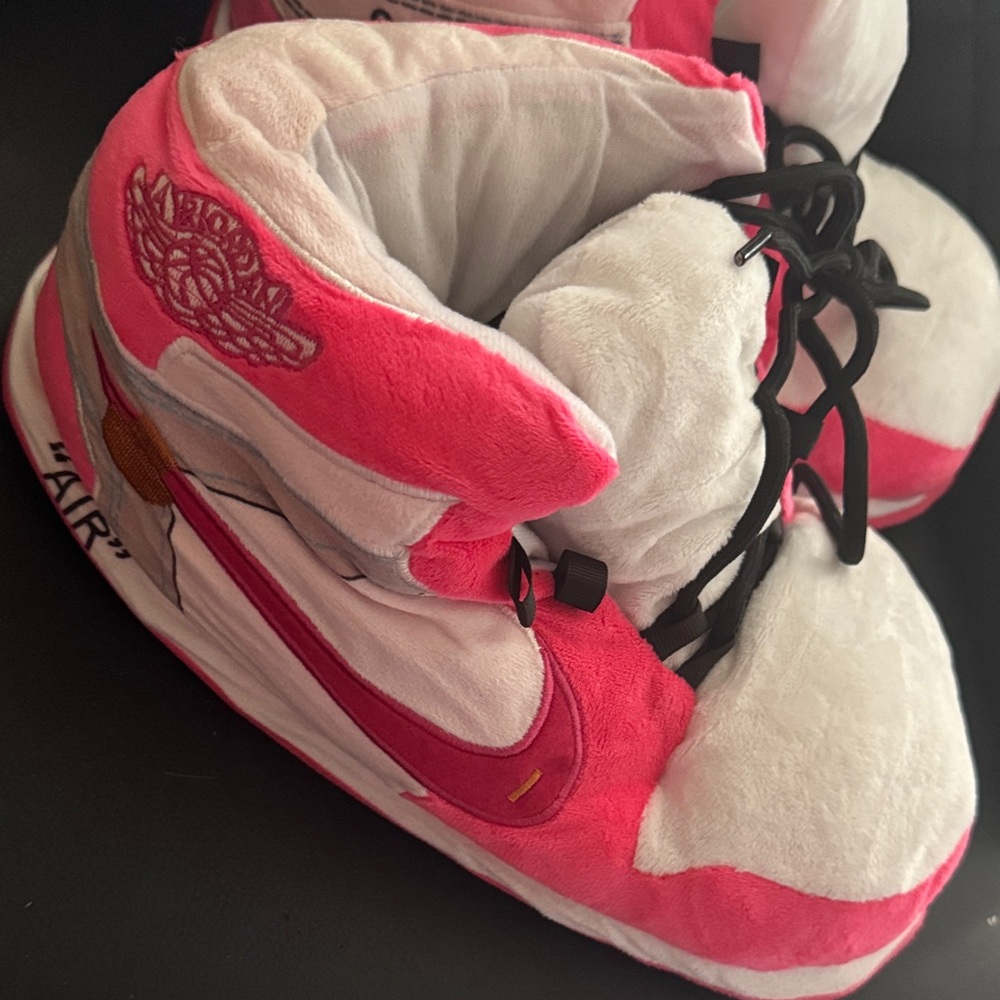Nike Pink and White Plush house Shoes AND ONE PAIR OF BLUE ONES